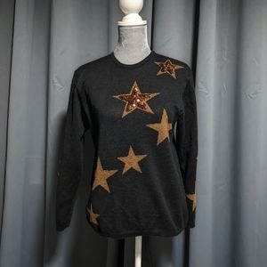 VTG brown black sequin star sweater top